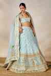 Buy Blue Organza, Sequins, Aasman Embellished Bridal Lehenga Set For ...