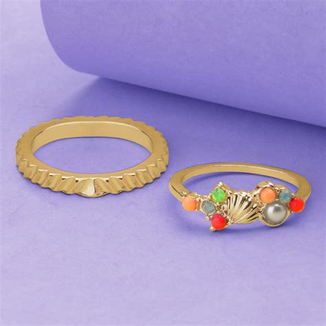 Accessorize London Women'S Multi Color Set Of 2 Shell & Tiny Gems Ring ...