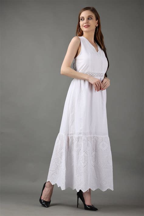 Stylish Sleeveless Cotton Maxi Dress - A-line Shape, V-Neck, Solid ...