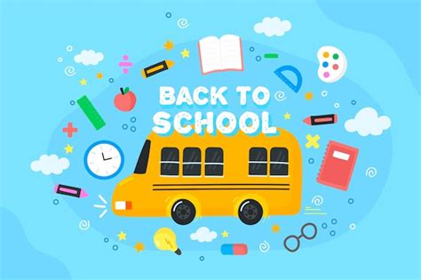 Zurück zum Schulhintergrund mit Bus | Premium Vektor