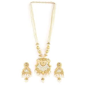 Rubans Gold-Plated Pearl & White Stone Studded Necklace Jewellery Set ...