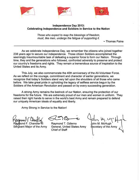 Independence Day 2013 tri-signed letter | Article | The United States Army