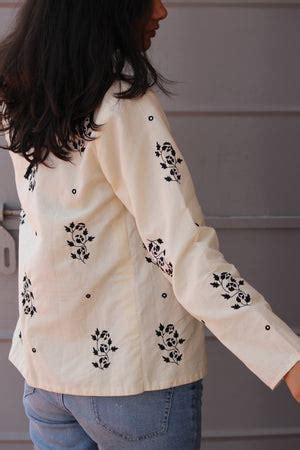 Ivory Black Embroidered Cropped Jacket - Mogra Designs