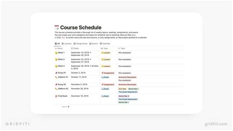 Image result for Notion Class Schedule Template
