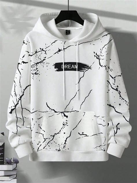 Loose Men's Letter Printed Pocket Front Drawstring Hoodie in 2024 ...