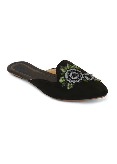 Get Floral Embroidered Patch Black Mules at ₹ 650 | LBB Shop
