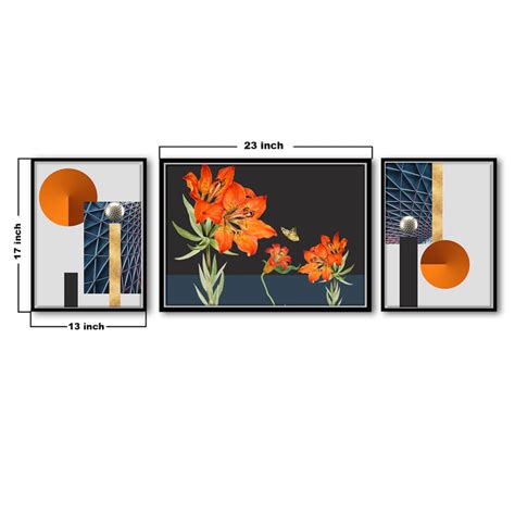 Artsy Orange Lily Floral Set of 3 Canvas Painting For Home Décor — ART ...