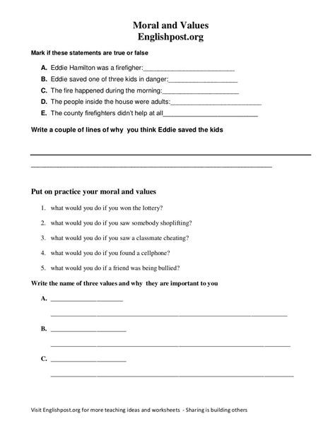Moral Values Worksheet 的图像结果