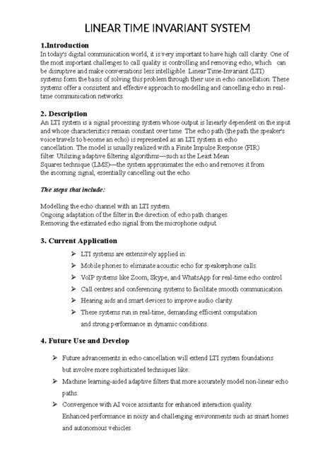 LTI Systems in Echo Cancellation: Signals - CSDCF - Studocu
