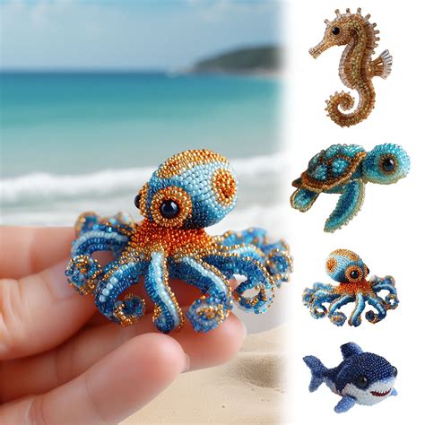 Octopus Bead Embroidery Kit, Beginner-Friendly Sea Creature Beaded ...