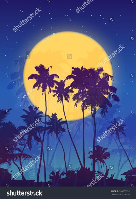 Dark Palms Silhouettes Big Yellow Moon 库存矢量图（免版税）354000335 | Shutterstock