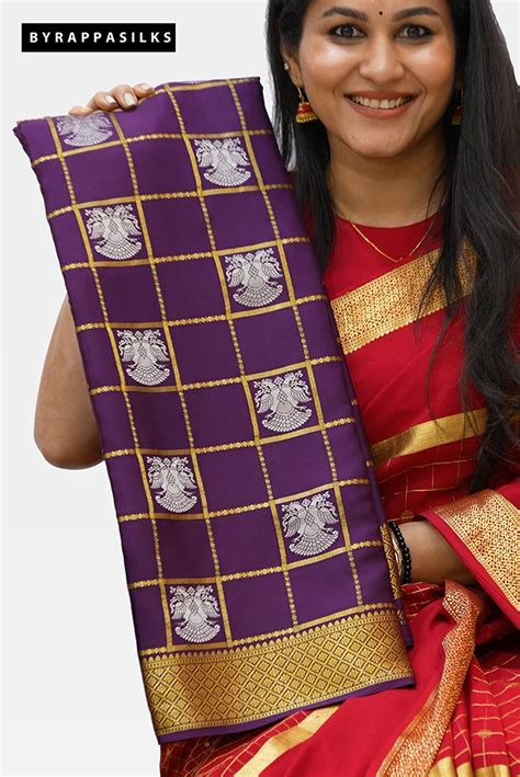 Pure Mysore Silk with Gandaberunda Design - Royal Purple colour
