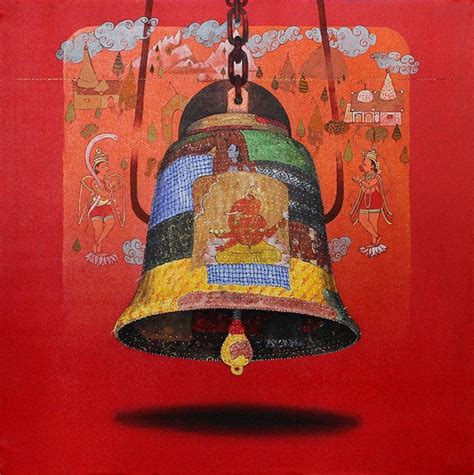 "Bell": Red Acrylic Oil Painting by Ramchandra Kharatmal | ArtZolo.com