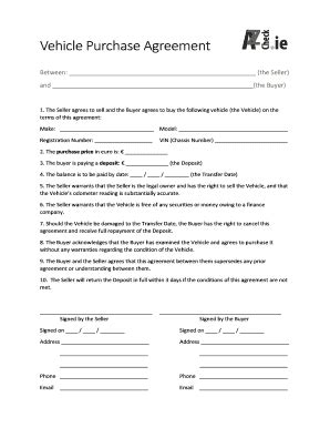 Fillable Online a2zcheck Vehicle Purchase Agreement - A2Z Vehicle Check ...