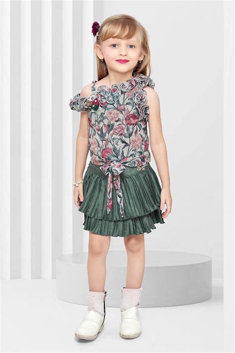 Teal Dream: Floral Print Top & Skirt Set for girls. – Lagorii Kids