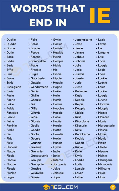 Words that End in IE (560+ Words in English) • 7ESL