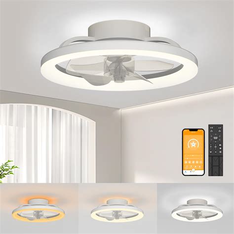 White Ceiling Fans with Lights: 16 inch Bladeless Modern Ceiling Fans ...