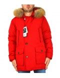 Parka uomo piumino lungo con tasconi rosso con cappuccio