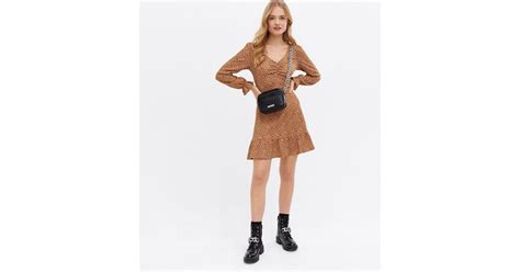 Brown Animal Print Frill Ruched Mini Dress | New Look