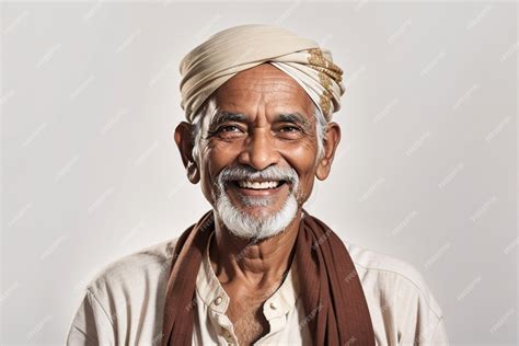 Premium AI Image | Indian old man smiling portrait white background ...