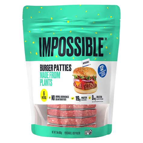 Impossible Foods Plant Based Frozen Burger Patties, 6 Count, 24oz ...
