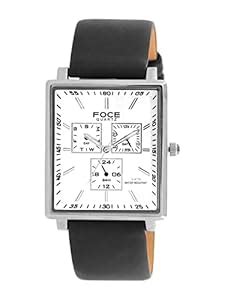 Buy Foce Men's Sleek Rectangular Watch, Silver Case, White Dial & Black ...