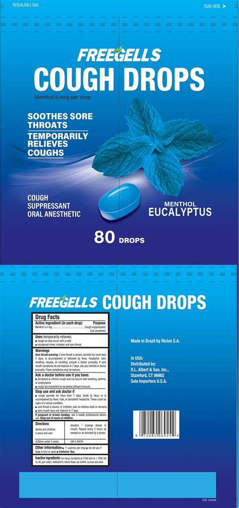 Freegells Cough Drops Menthol Eucalyptus: Details from the FDA, via ...