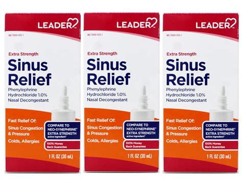 Leader Extra Strength Sinus Relief, Fast Acting, Sinus Decongestant ...