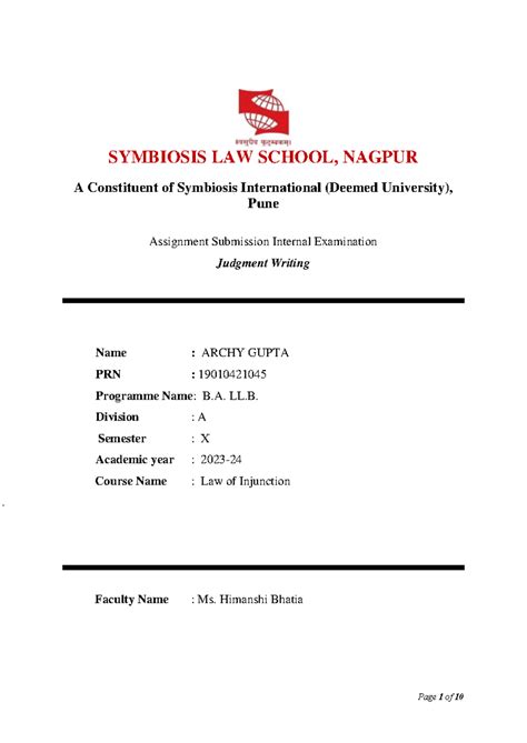 Judgment writing (Auto Recovered) - SYMBIOSIS LAW SCHOOL, NAGPUR A ...