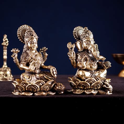 Brass Superfine Ganesha Lakshmi Idol Set 4" – Budhshiv.com