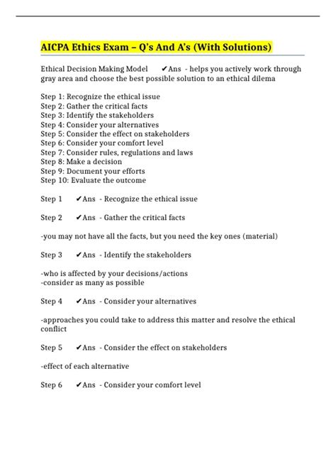 AICPA Ethics Exam – Q’s And A’s (With Solutions) - AICPA * - Stuvia US
