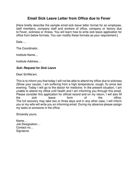 Free Printable Sick Leave Email Templates [For Office, One Day] Example ...