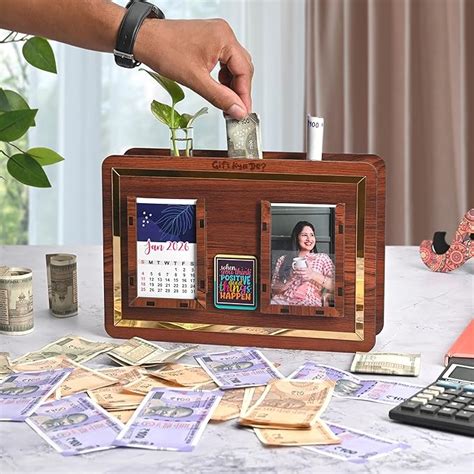GKD Wooden Piggy Bank with Planter & Calendar | Money Saving Box ₹1,00 ...
