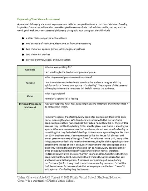 Expressing Your Views Rubric: Personal Philosophy Assessment Guide ...