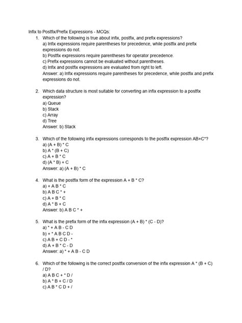 Image result for Postfix and Prefix Par Mathquestion PDF