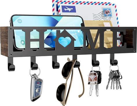 HapiRm Key Holder Wall Mount - Key Rack with Wood Tray & 6 Key Hook for ...