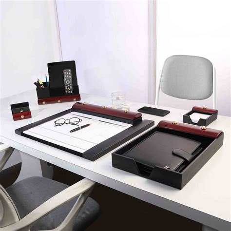 Wooden Leather Desktop Planner Set I Men’s Luxury Desk Accessories I ...