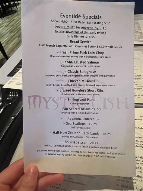 Menu at Mystic Fish pub & bar, Palm Harbor, Tampa Rd