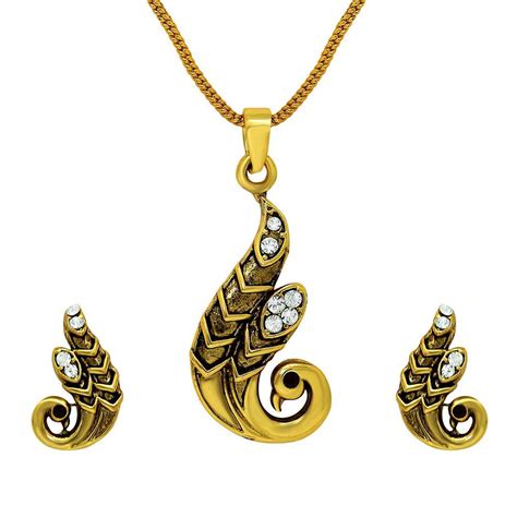 Mahi Antique Finished Gold Plated Peacock Pendant Set For Women ...