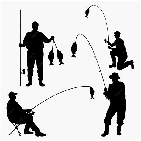 Premium Vector | Set of silhouettes of fisherman vector template