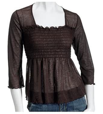 Buy JTB Petite - solid - smocked top, Chocolate, Petite Large at Amazon.in