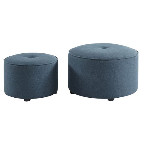 Worldwide Homefurnishings Modern Blue Round Ottoman in the Ottomans ...