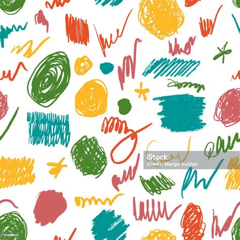 Scribbles Seamless Pattern Hand Drawn Colorful Pencil Curly Lines ...