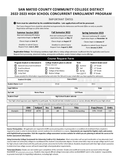 Fillable Online Earning College Credit in High School / Enrolling in ...