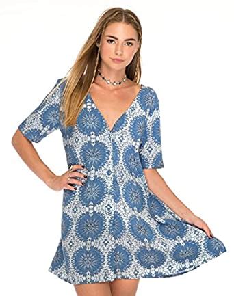Buy Motel Rocks Women's Deena Print V Neck Trapeze Dress, Blue/Moon ...