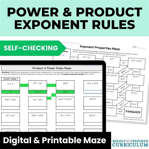 Product & Power Rule Activity | Self Checking Exponents Digital ...