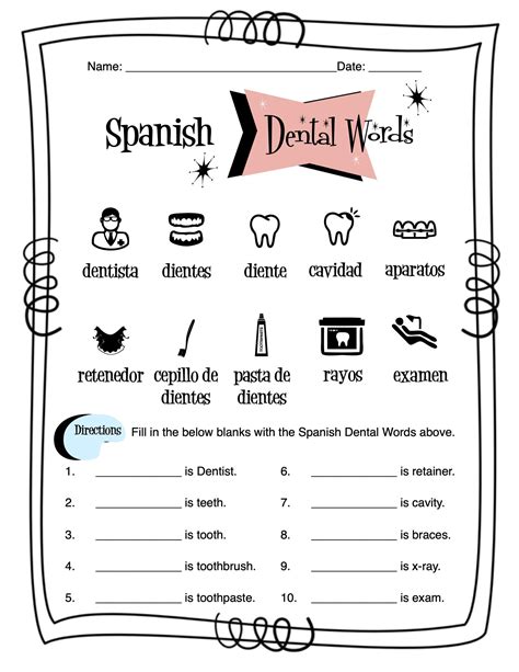 Spanish Dental Words Worksheet Packet | Made By Teachers