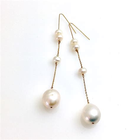 Long Pearl Drop Earrings | Modern Dangling Pearl Earrings