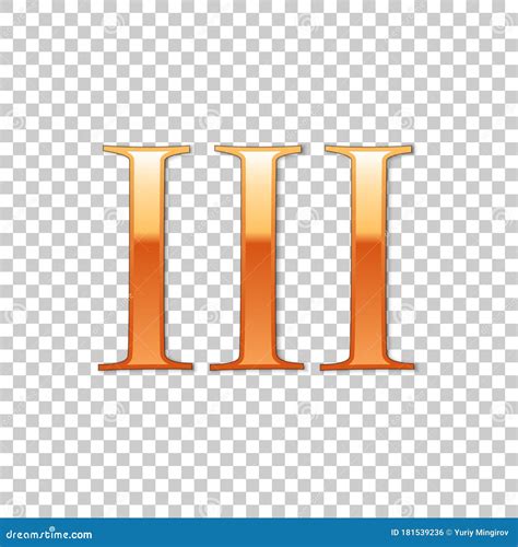 Golden Roman Numeral Number 3, III, Three in Alphabet Letter Isolated ...