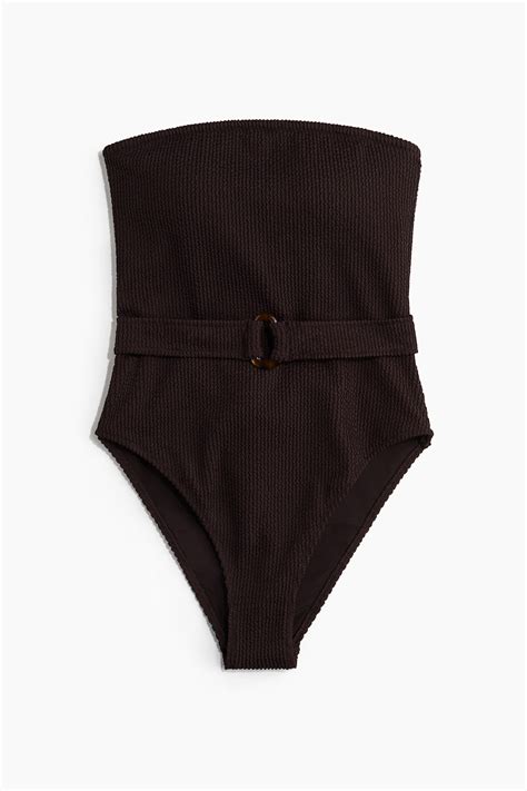 Women's Dark brown Padded-Cup Bandeau Swimsuit | H&M CA
